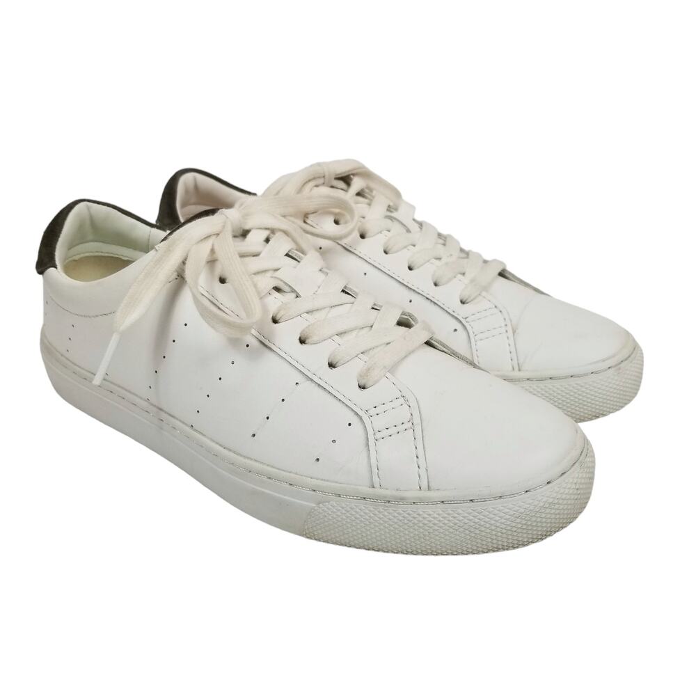J. Crew Women's Road Trip White Gray Leather Low Top Sneakers Size 8.5